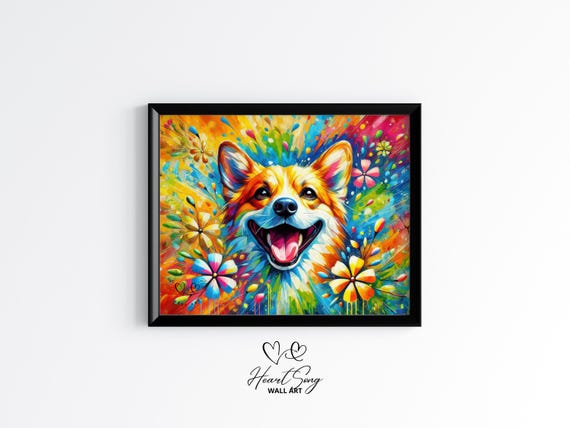 Corgi Dog Painting Playful Abstract Wall Art Colorful Pet Portrait Vibrant Animal Decor Print 94