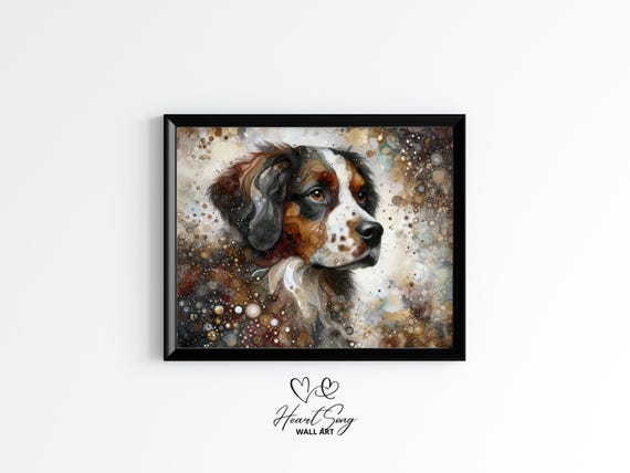 Brittany Dog Painting Rustic Abstract Wall Art With Flowing Alcohol Ink Textures For Modern Decor Lovers 833