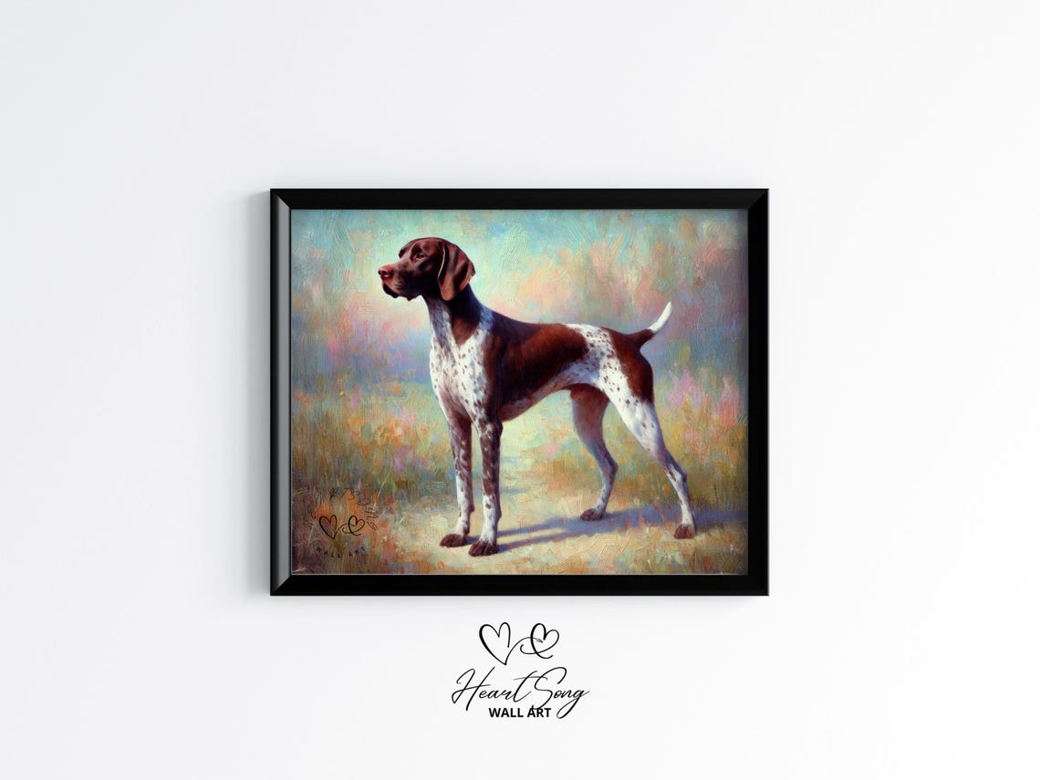 German Shorthaired Pointer Standing In Meadow Vintage Dog Poster