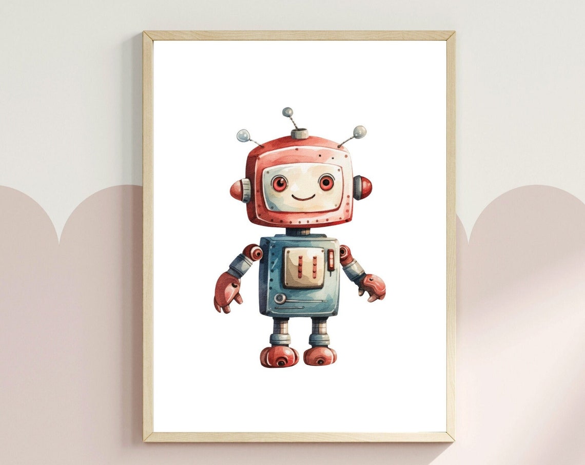 Friendly Robot Wall Art Cute Robot Art Boys Room Wall Decor Watercolour Robot Robot Art For Kids Room Pdf