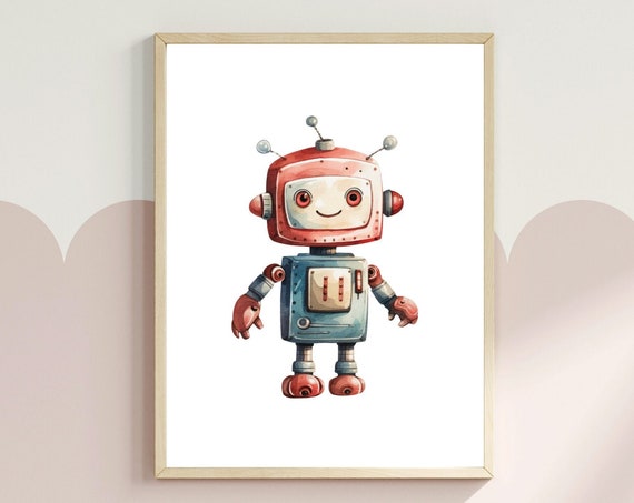 Friendly Robot Wall Art Cute Robot Art Boys Room Wall Decor Watercolour Robot Robot Art For Kids Room Pdf