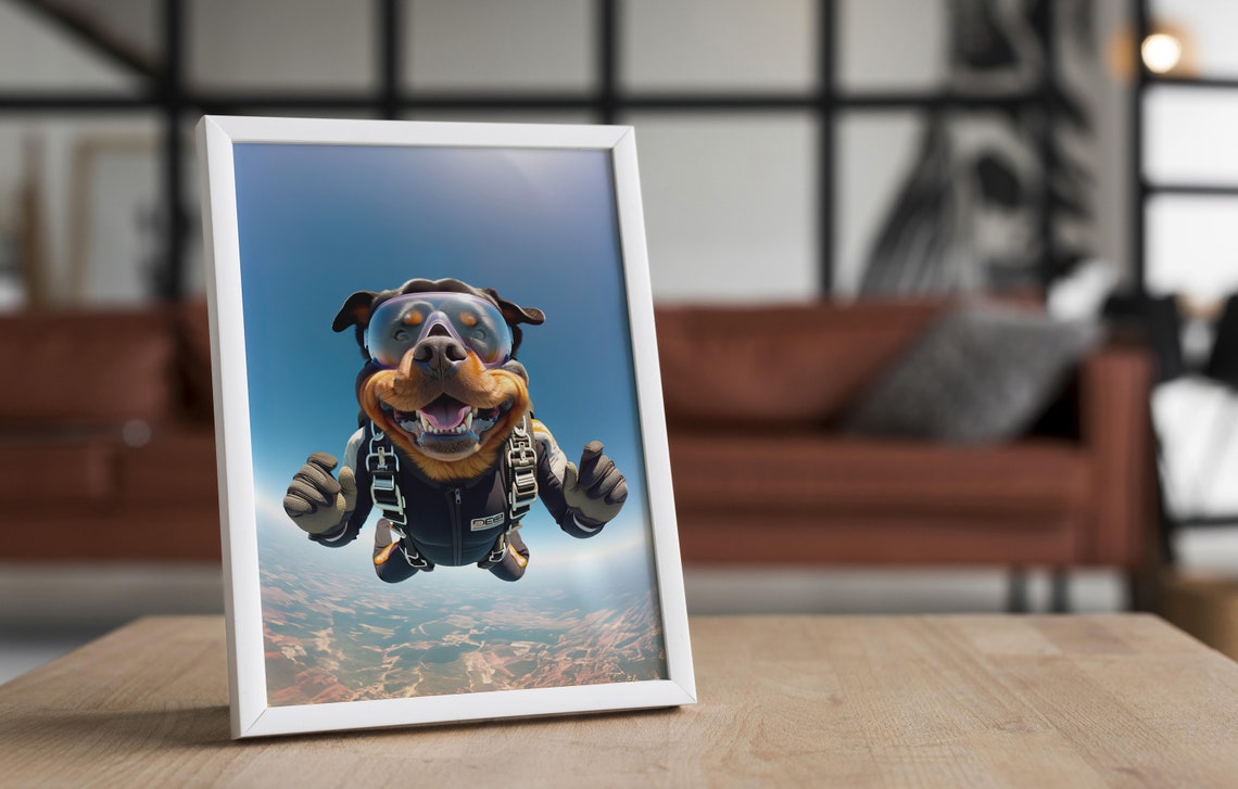 Rottweiler Skydiving With Helmet And Goggles Epic Freefall Dog Poster - Image 4