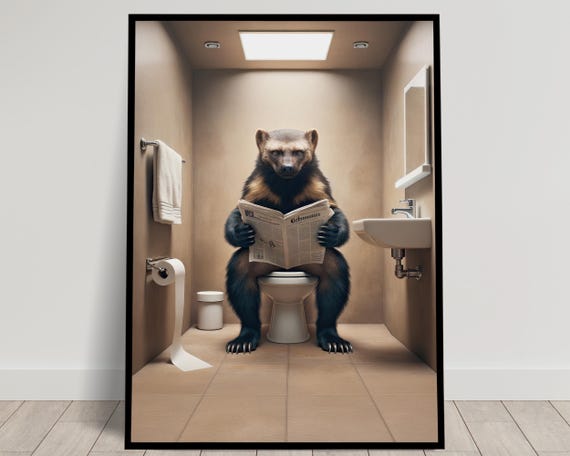 Photograph Of Wolverine Reading The Newspaper On The Toilet Funny Bathroom Decor Bathroom Wall Art Wc Toilet Poster Unique Gag Gift