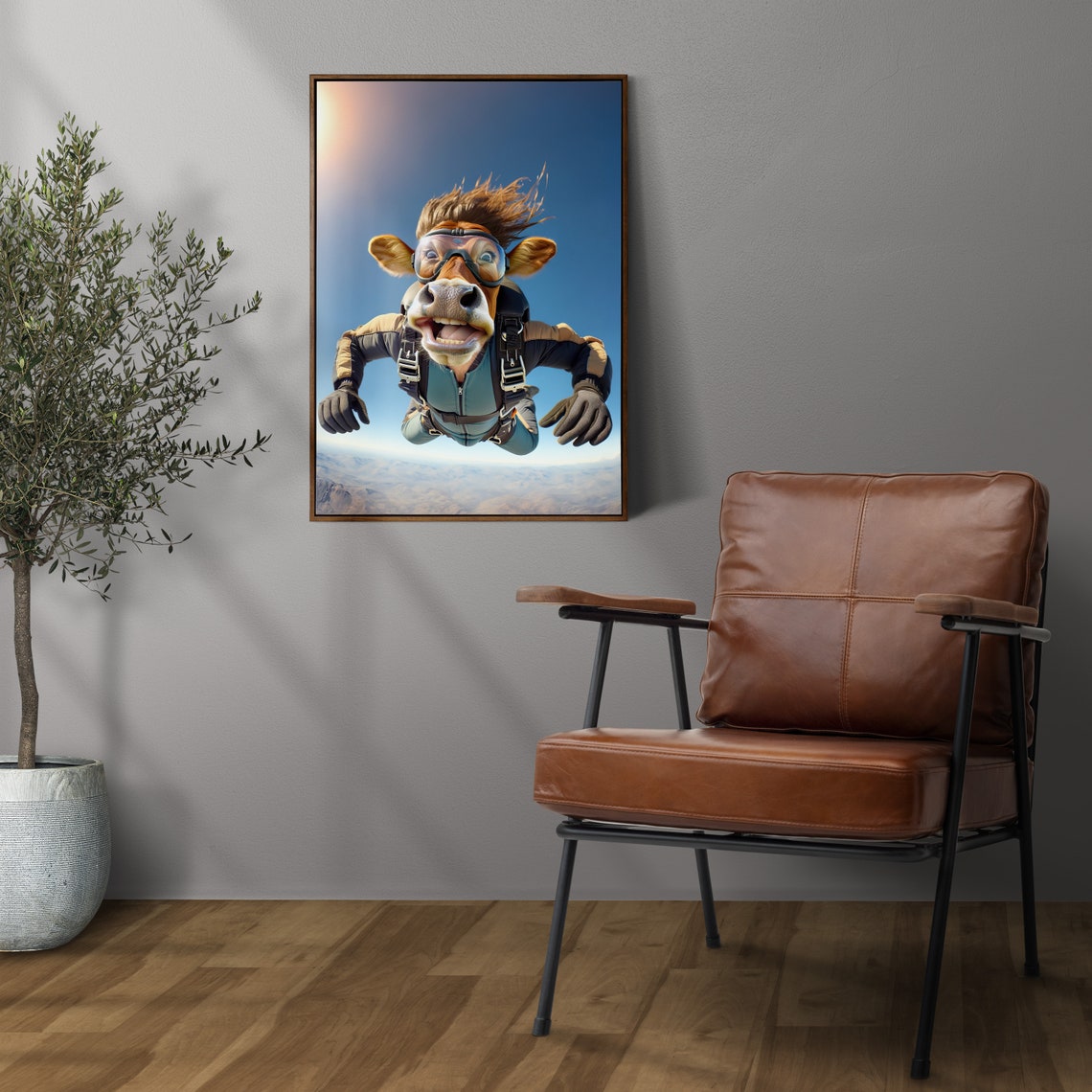 Smiling Brown Cow Skydiving In Goggles Epic Freefall Funny Poster - Image 3