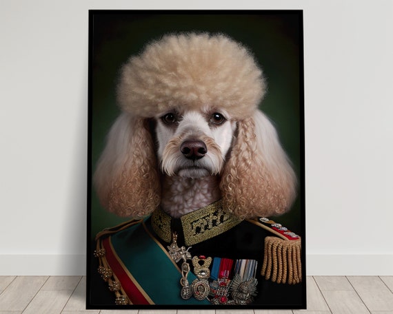 Portrait Of A Poodle In Military Uniform Heroic Poodle Wall Print Poodle Poster Funny Dog Wall Art Official Table