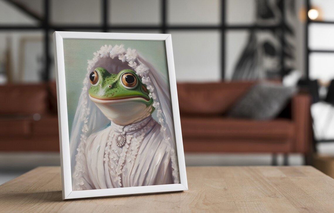 Portrait of a Frog Wearing a Wedding Dress Poster - Image 4