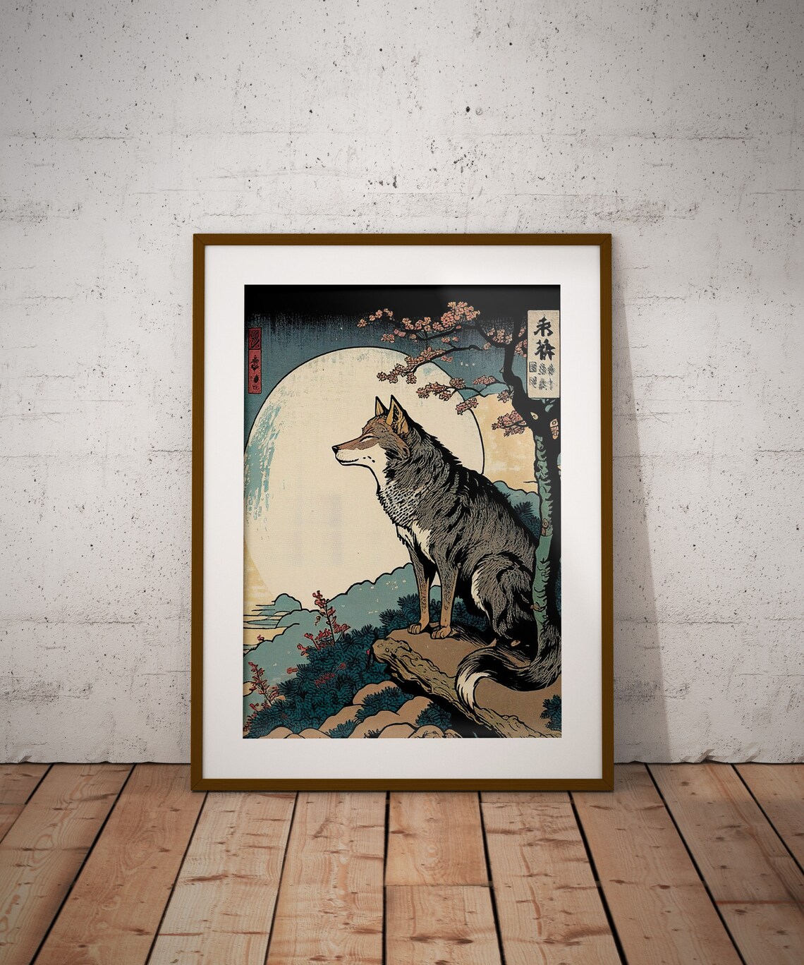Wolf Japanese Art Style Nara Landscape Poster - Image 3