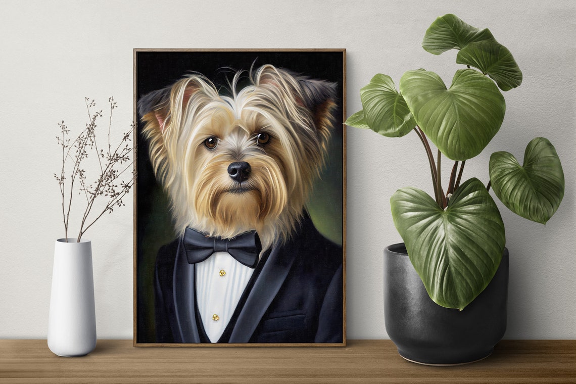 Yorkshire Terrier in Tuxedo with Bow Tie Elegant Dog Portrait Poster - Image 2