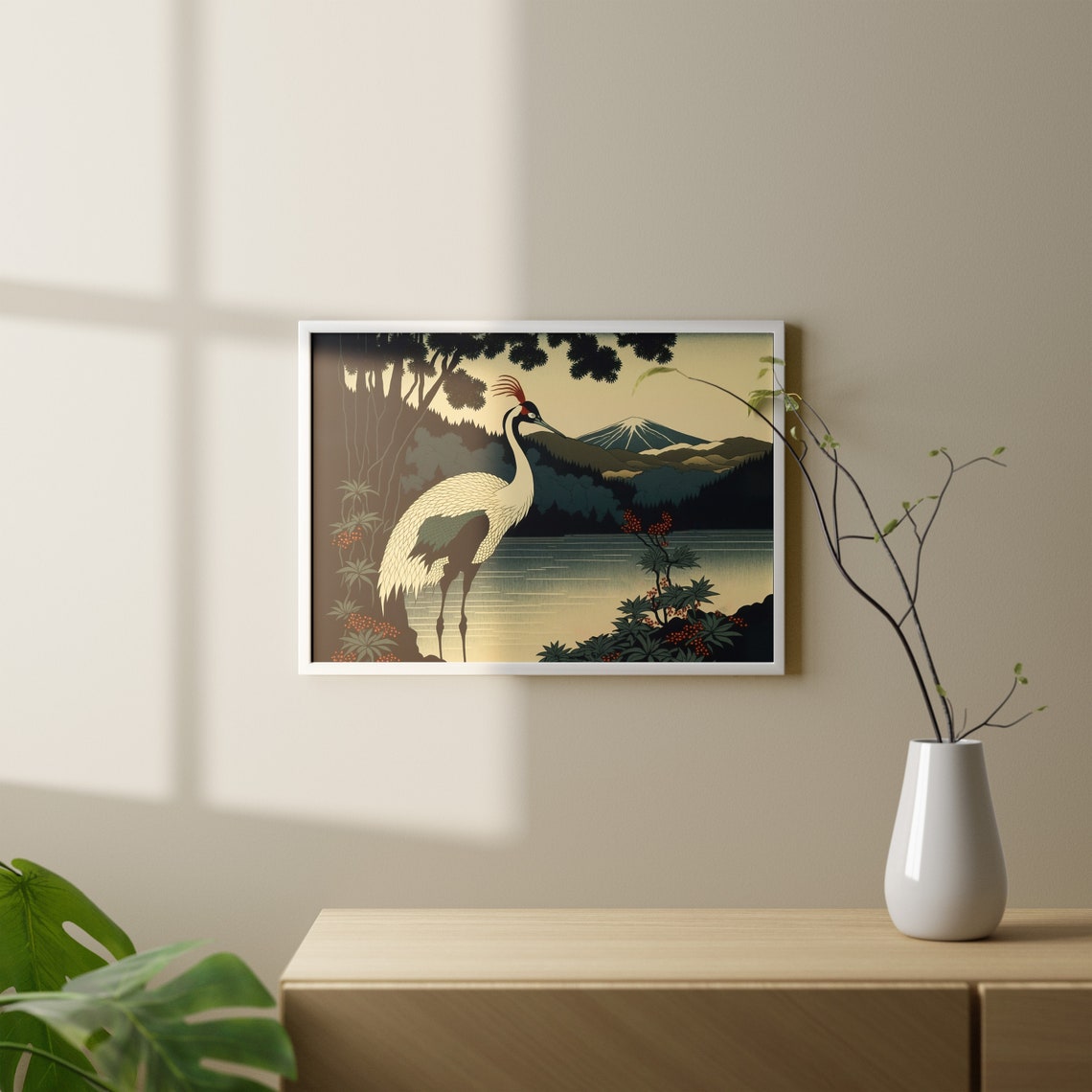 Red Crowned Crane Mount Fuji Sunset Japanese Landscape Poster - Image 4