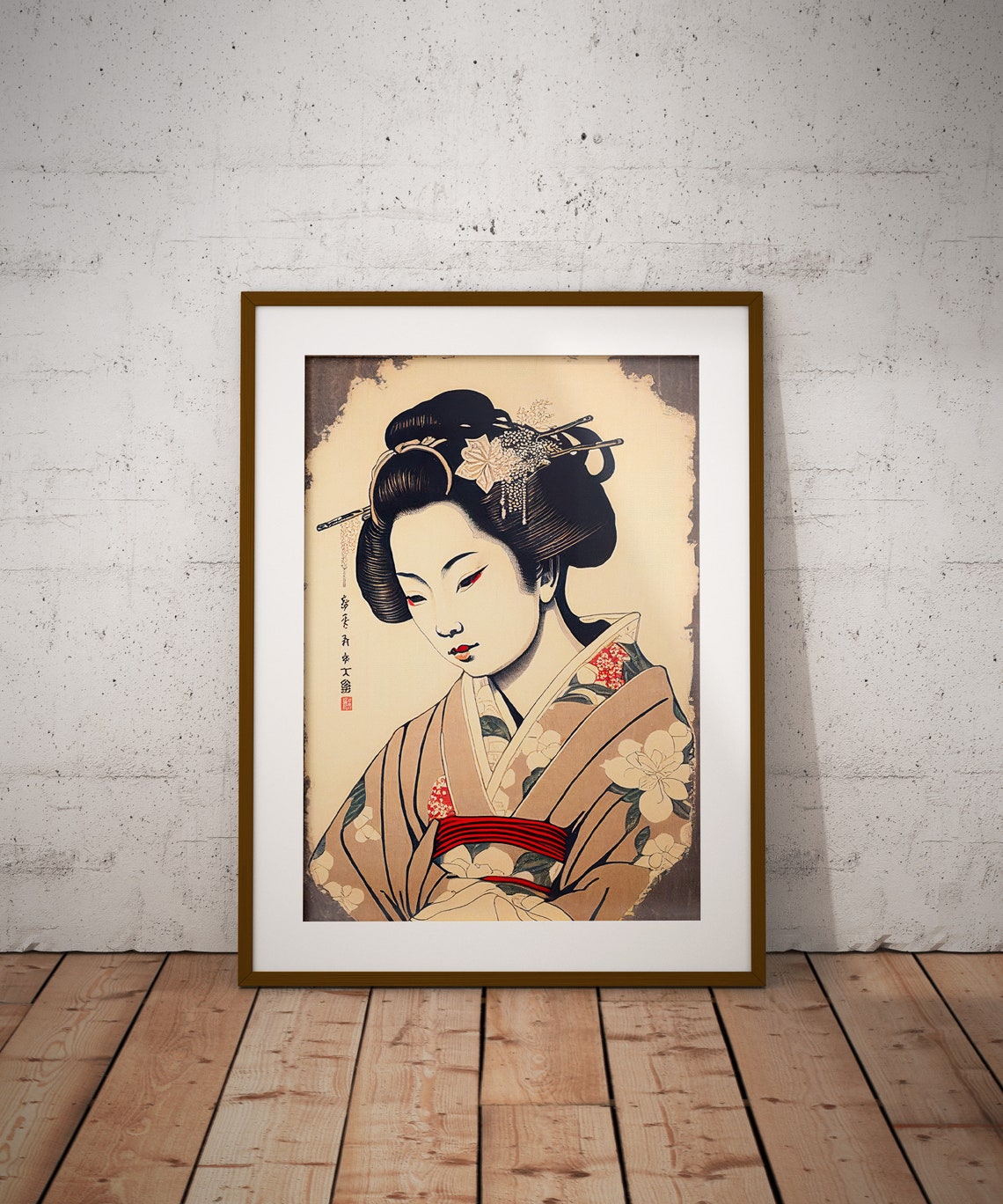 Elegant Geisha Portrait Japanese Ukiyo E Style Kimono Art Poster - Image 3
