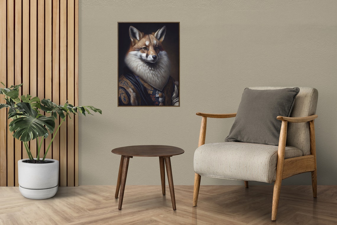 Portrait Of A Noble Fox Baroque Style Wall Decoration Animals Poster Silver Fox - Image 4