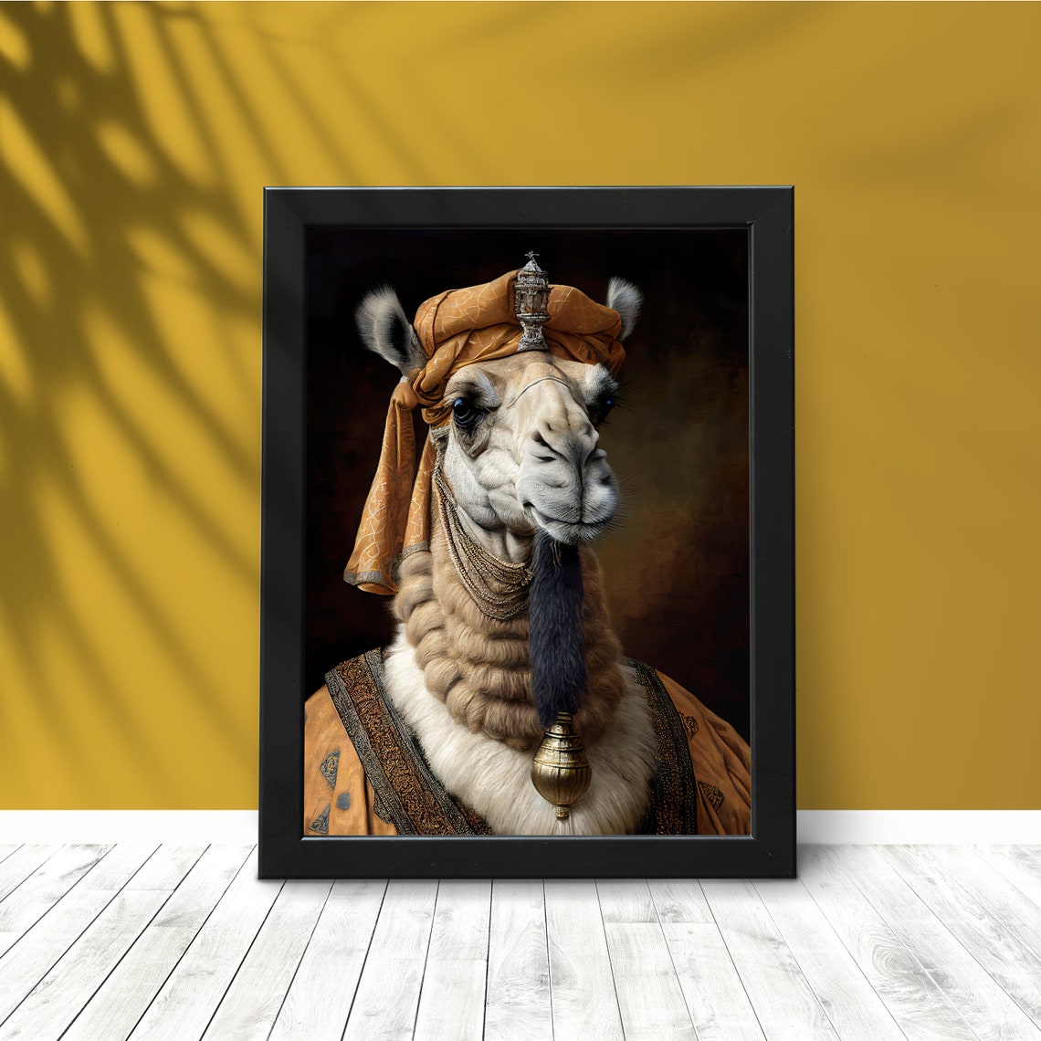 Noble Camel Baroque Style Portrait With Turban Funny Wall Art - Image 3