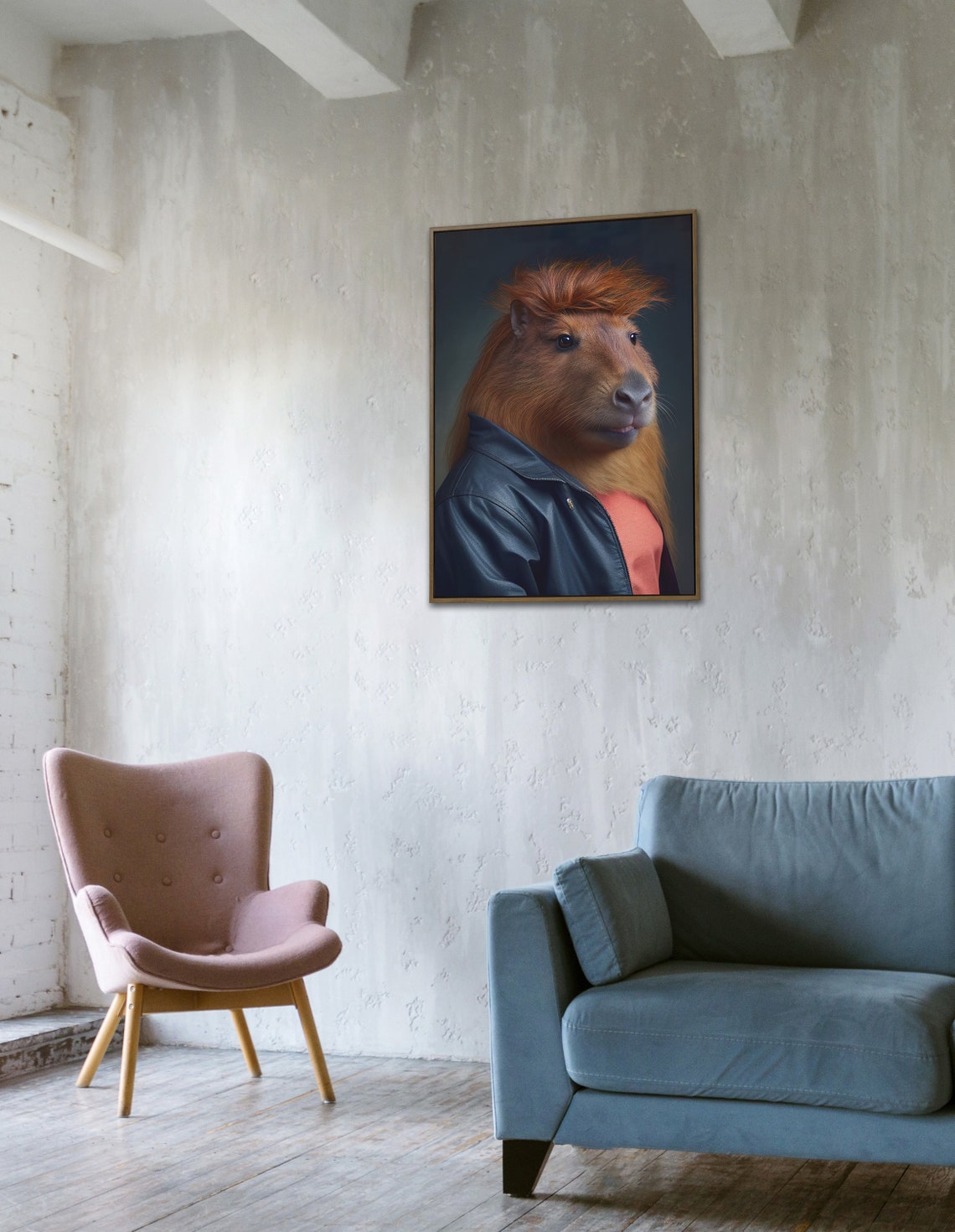 Capybara 1980s Rock Star with Mullet Funny Animal Portrait Poster - Image 4