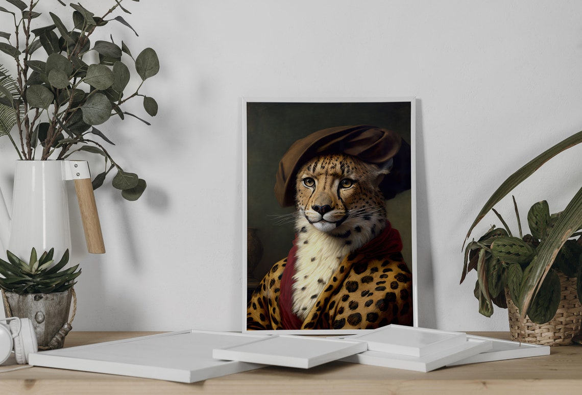 Regal Noble Cheetah Baroque Style Portrait Funny Animal Wall Art - Image 3