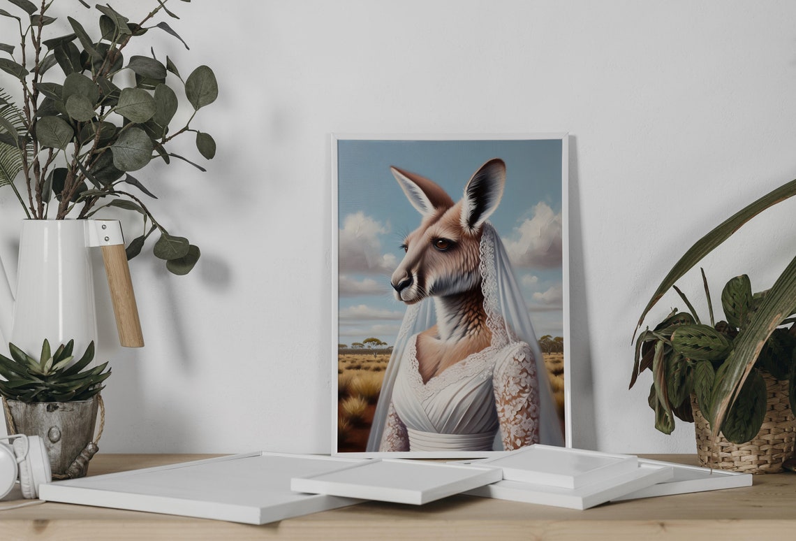 Kangaroo Bride in Lace Wedding Dress and Veil Outback Wedding Poster - Image 2