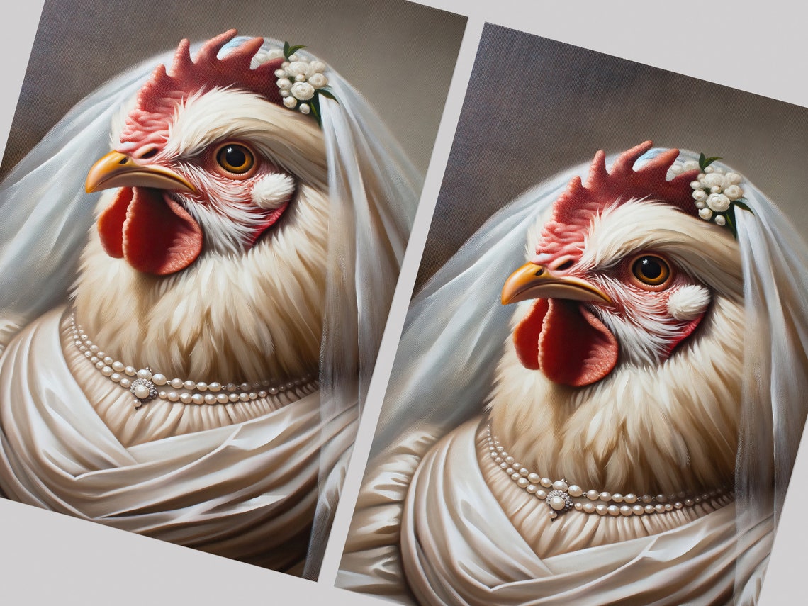White Hen In Wedding Dress Funny Bridal Chicken Portrait Poster - Image 2