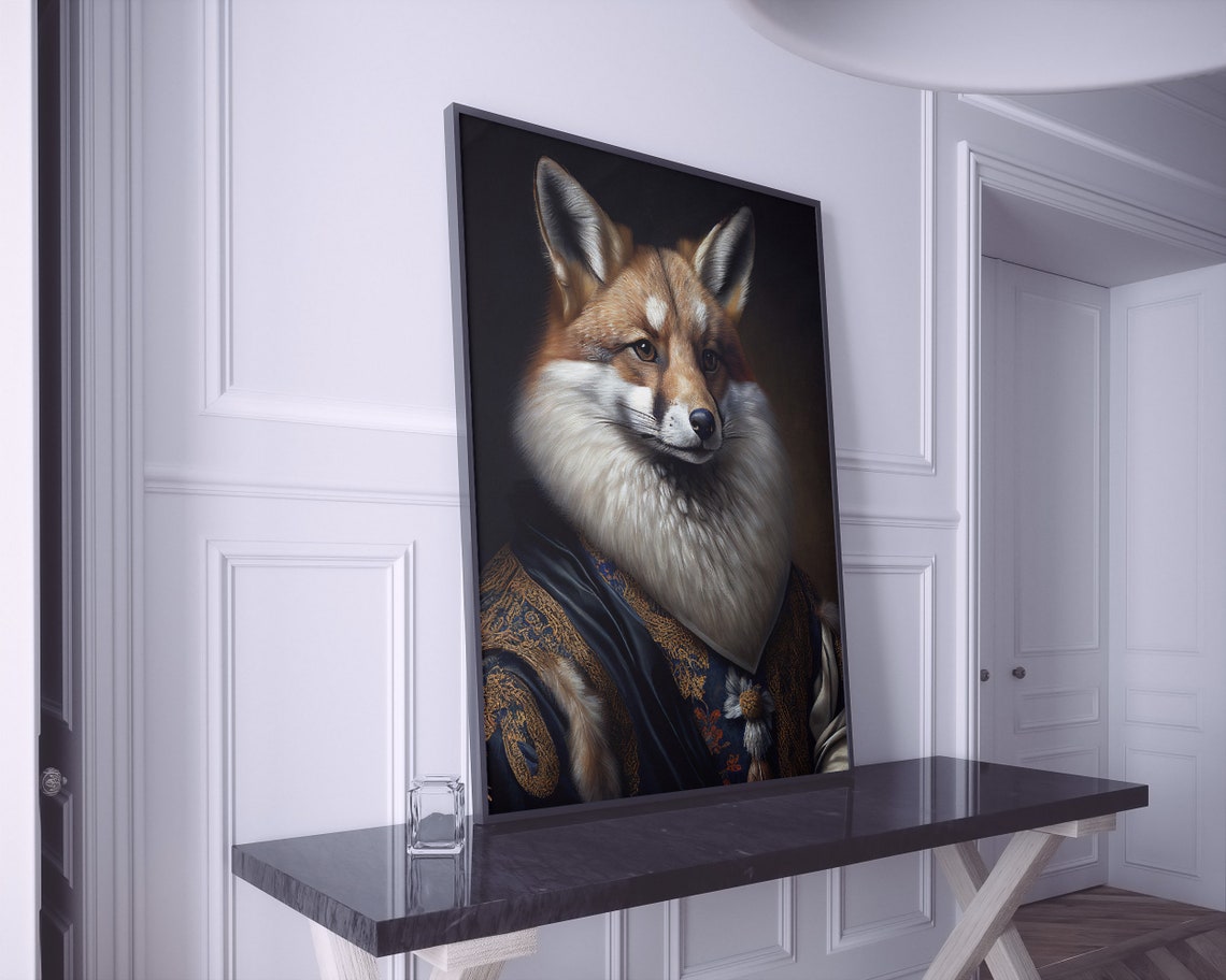 Portrait Of A Noble Fox Baroque Style Wall Decoration Animals Poster Silver Fox - Image 3