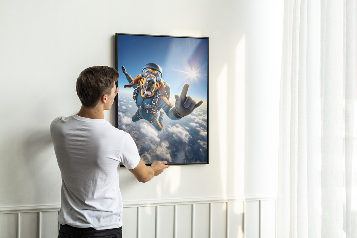 Bloodhound Skydiving In Helmet And Goggles Epic Freefall Dog Poster - Image 2