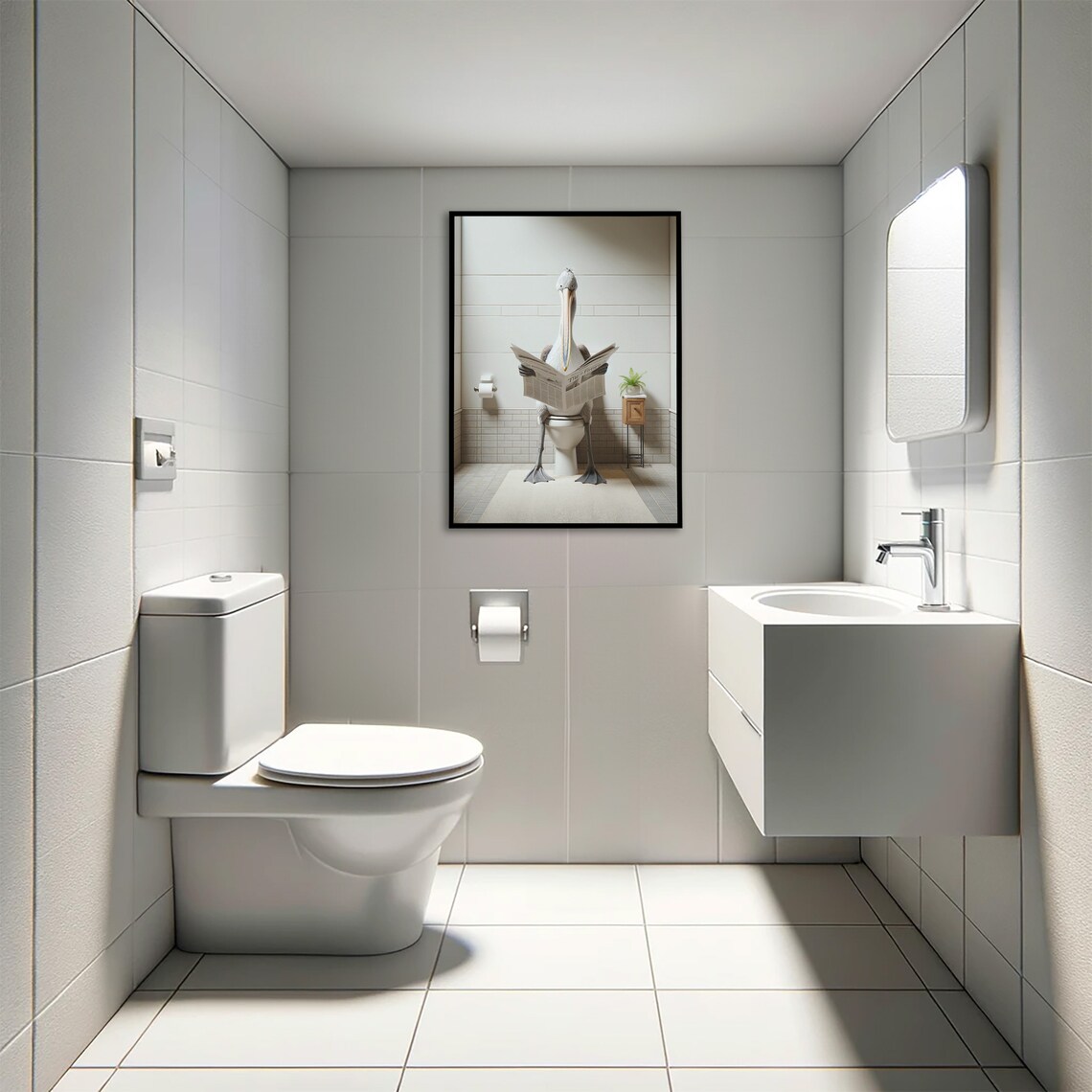 Pelican Reading the Newspaper, Funny Bathroom Poster - Image 4