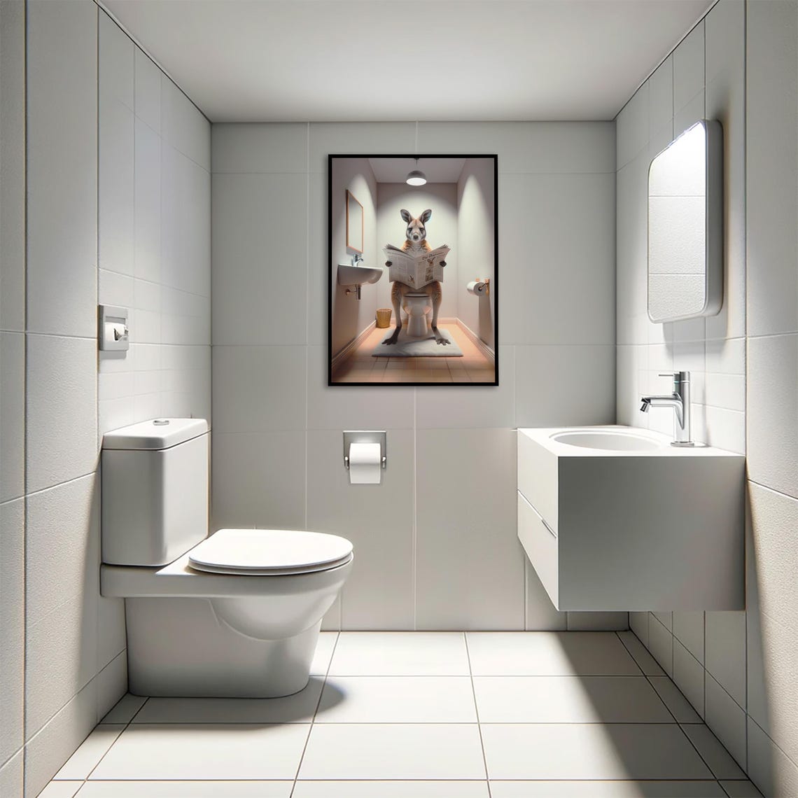 Funny Wallaby Reading Newspaper On The Toilet Bathroom Poster - Image 4