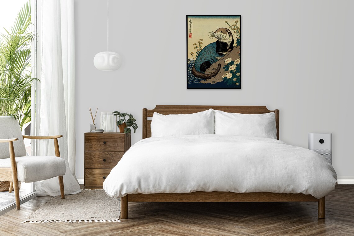 Otter Ukiyo-E Art Print, Japanese Style Illustration - Image 3