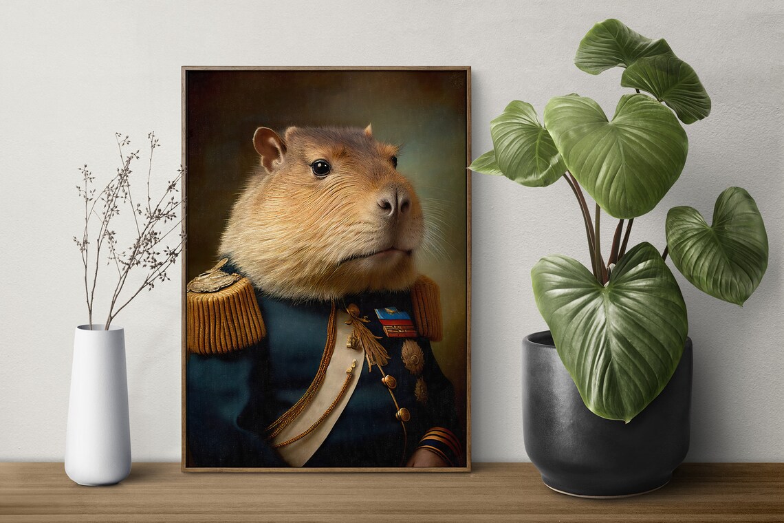 Portrait Of A Capybara In Military Uniform Poster - Image 2