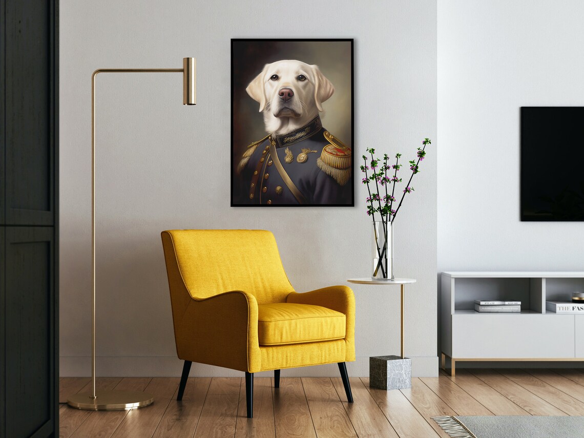 Yellow Labrador In Military Uniform Art Print - Image 4