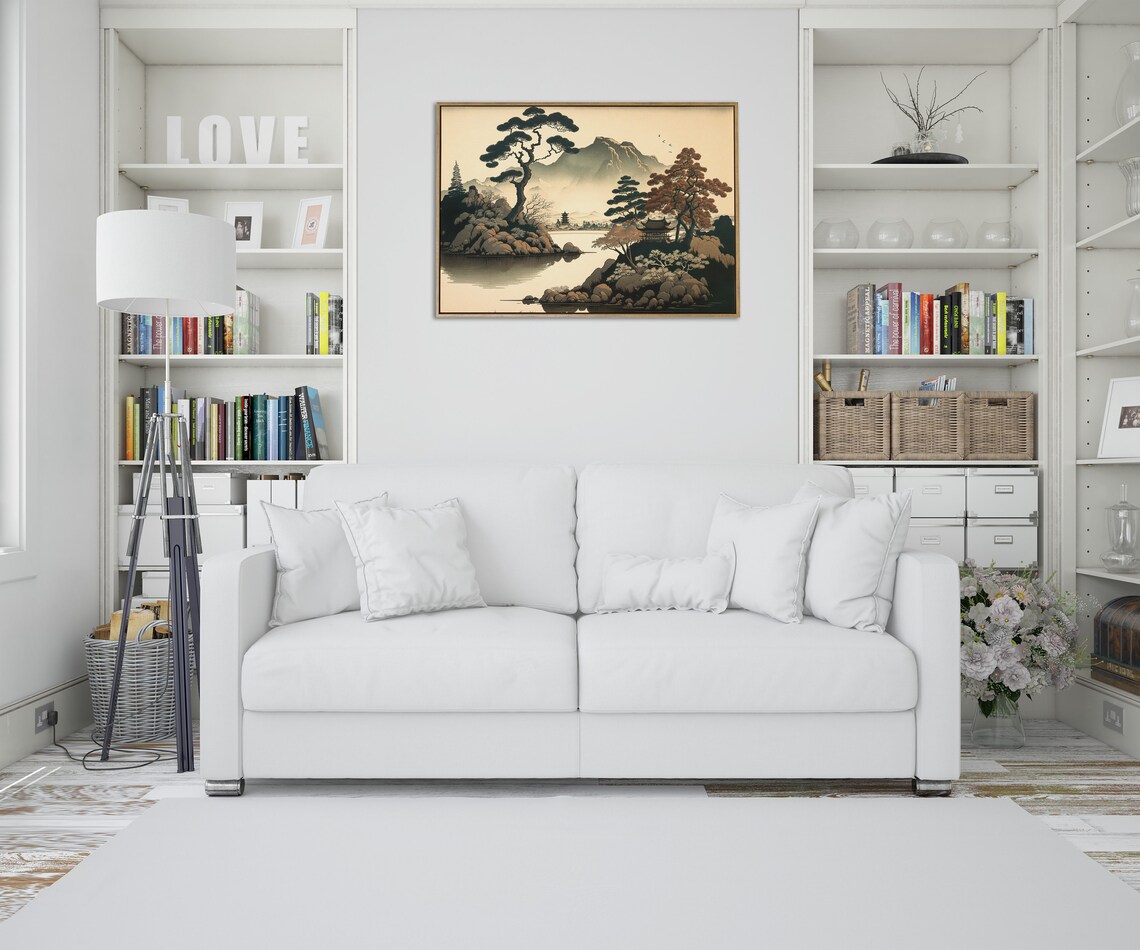Japanese Lake With Temples, Mountain View Travel Poster - Image 4