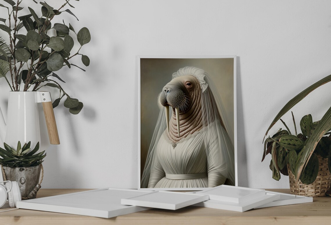 Walrus Wedding Portrait, Funny Animal Art Print - Image 2