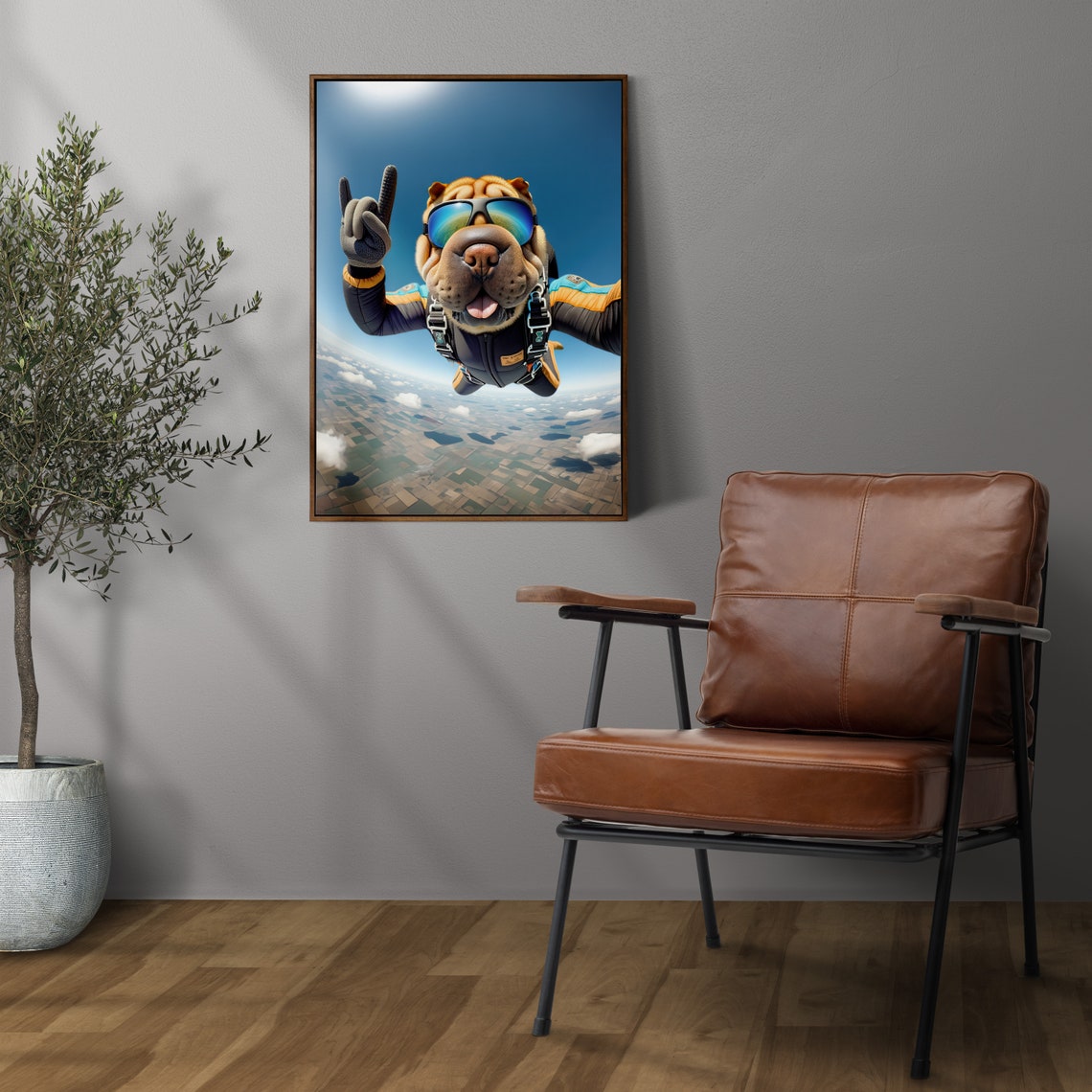 Shar Pei Dog Skydiving In Mirrored Goggles Epic Freefall Dog Poster - Image 3