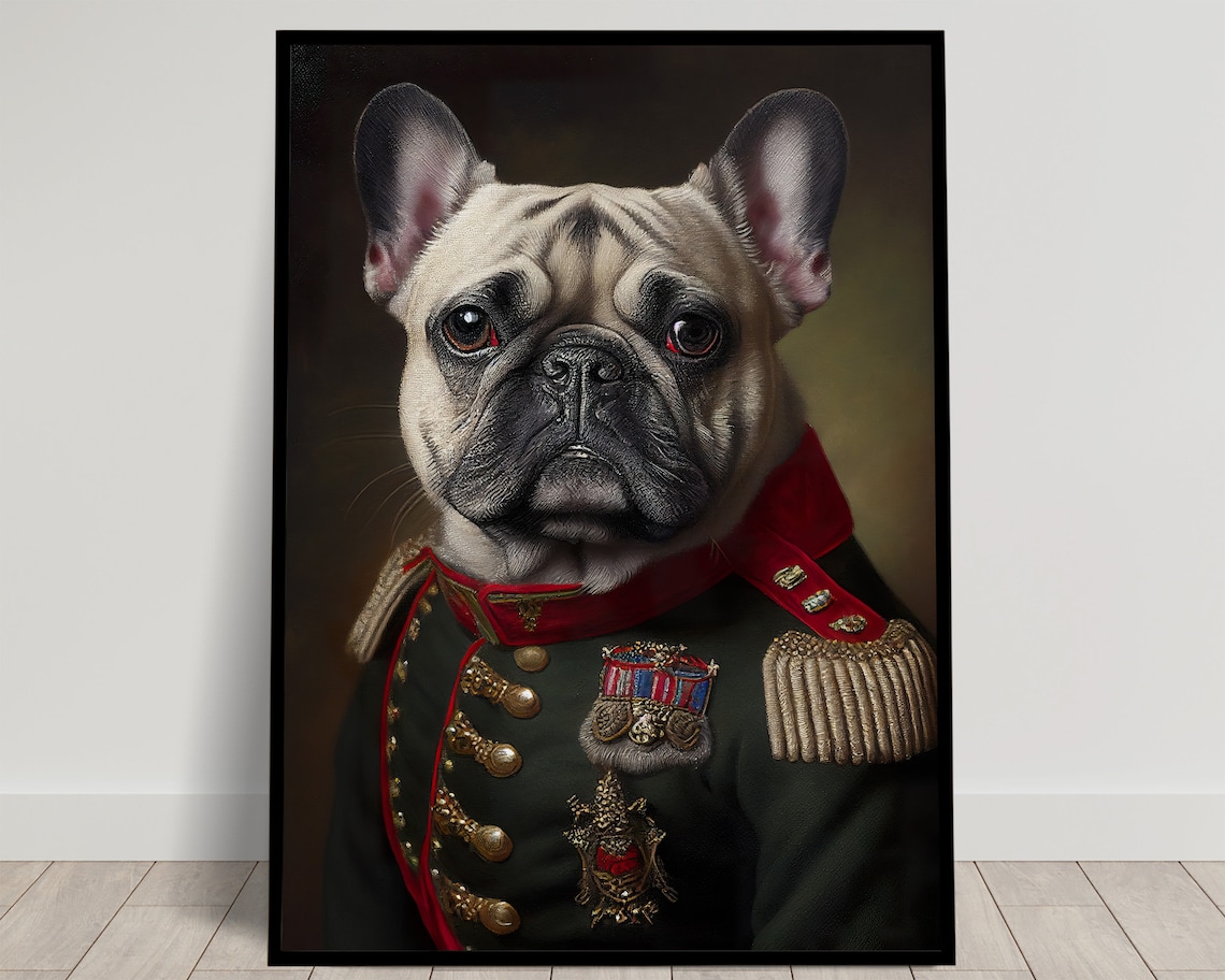 French Bulldog In Military Uniform Funny Dog Portrait Poster
