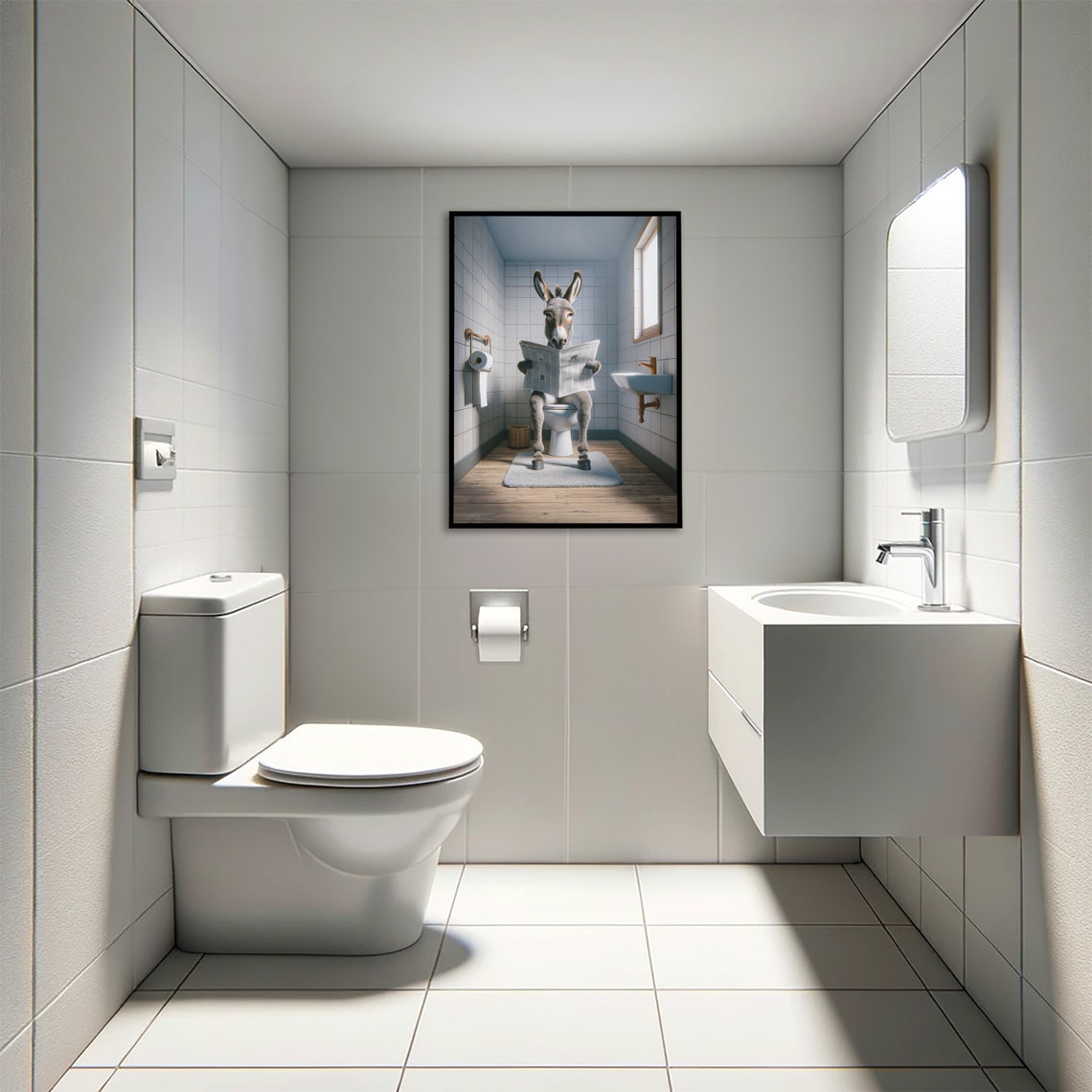 Funny Donkey Reading Newspaper On Toilet Quirky Bathroom Humor Poster - Image 4