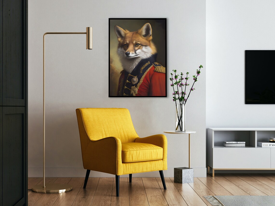 Portrait Of A Fox In Military Uniform Art Print - Image 4