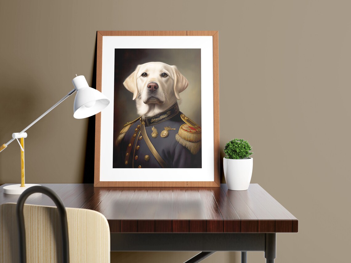 Yellow Labrador In Military Uniform Art Print - Image 3