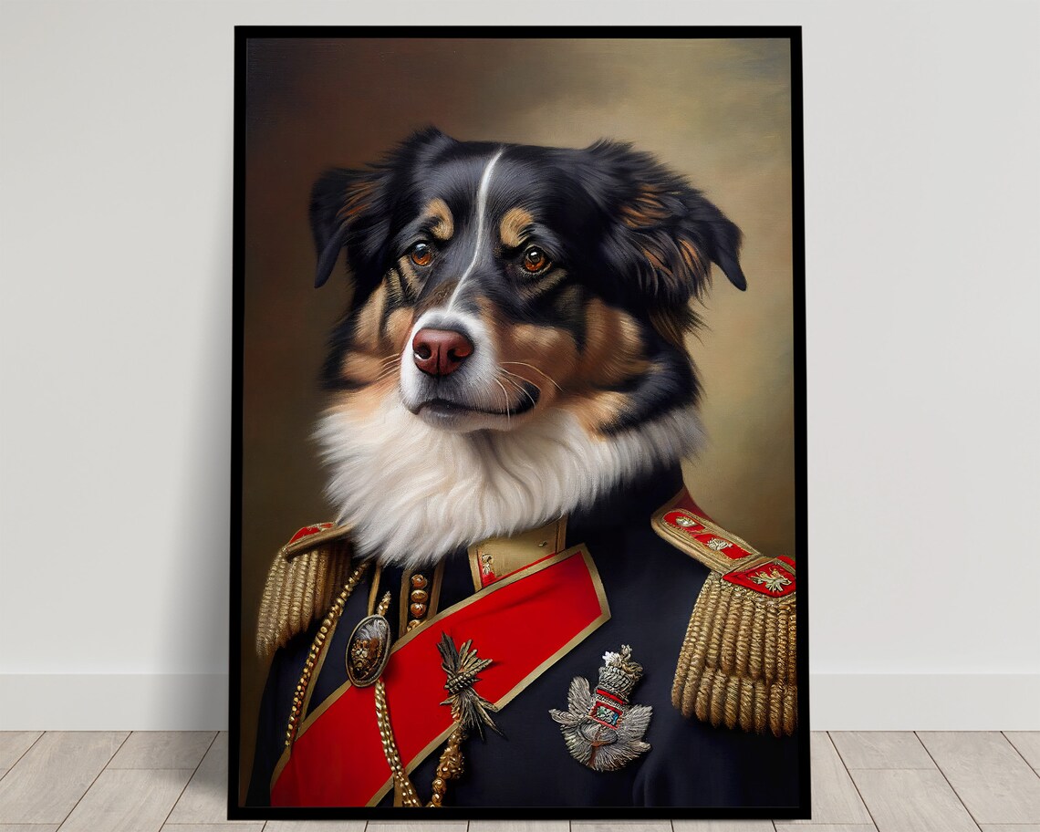 Australian Shepherd In Military Uniform Art Print