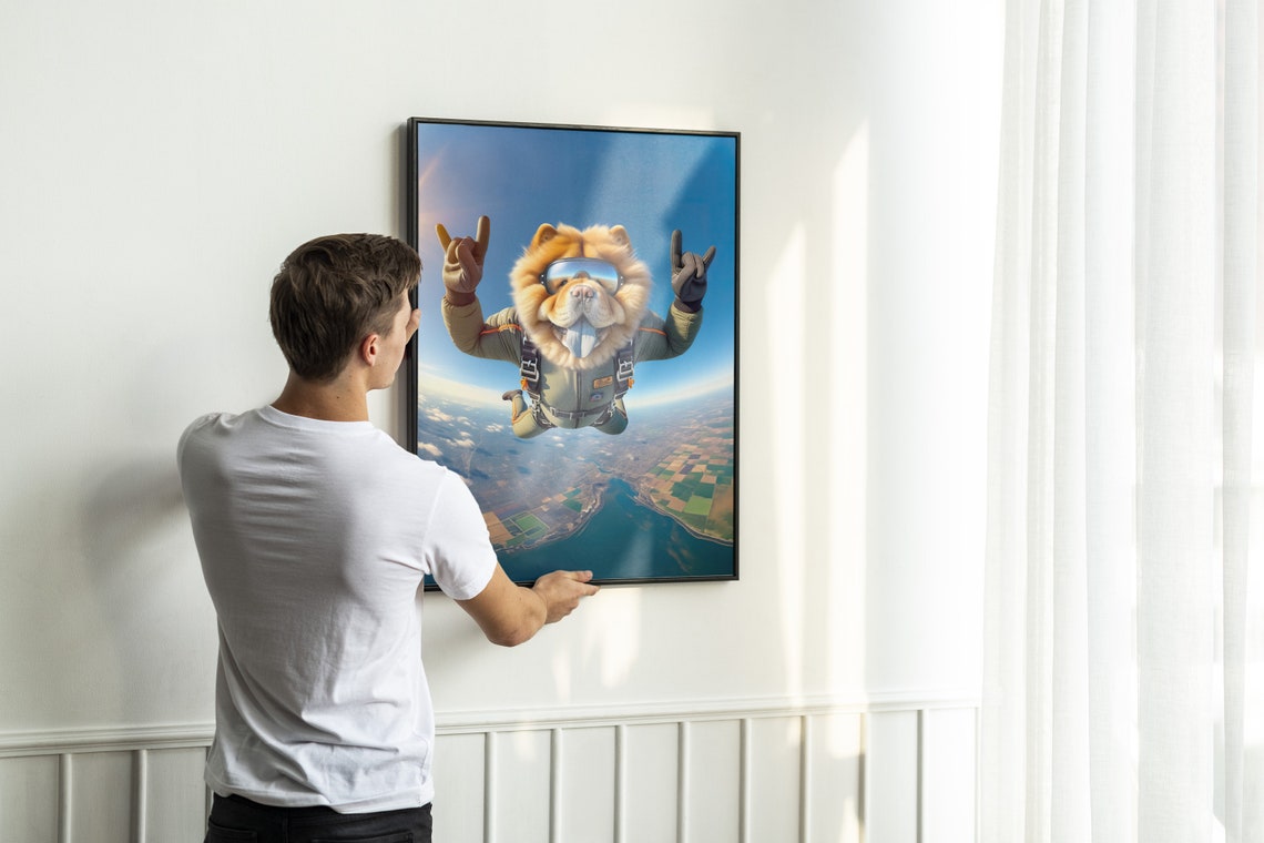 Chow Chow Skydiving Rock On Sign With Blue Tongue Epic Freefall Poster - Image 2