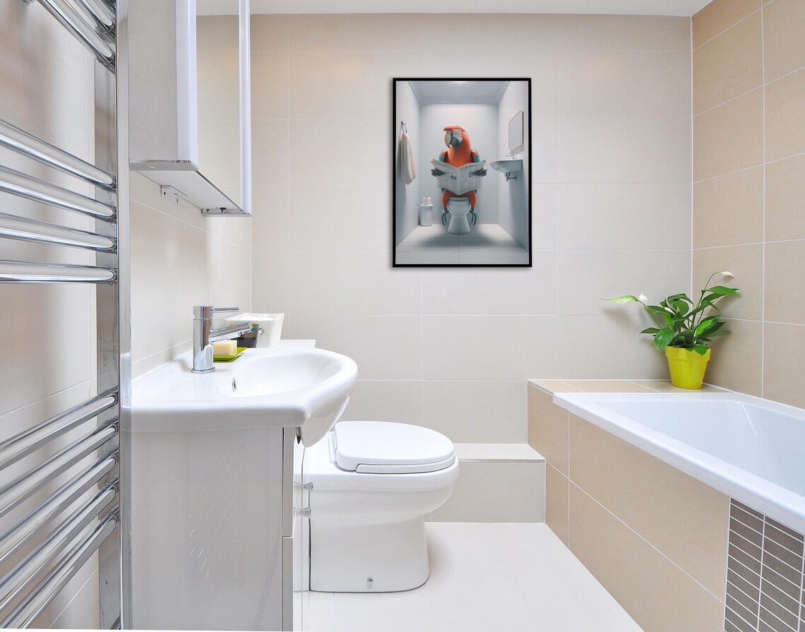 Macaw Reading The Newspaper On The Toilet, Poster - Image 2