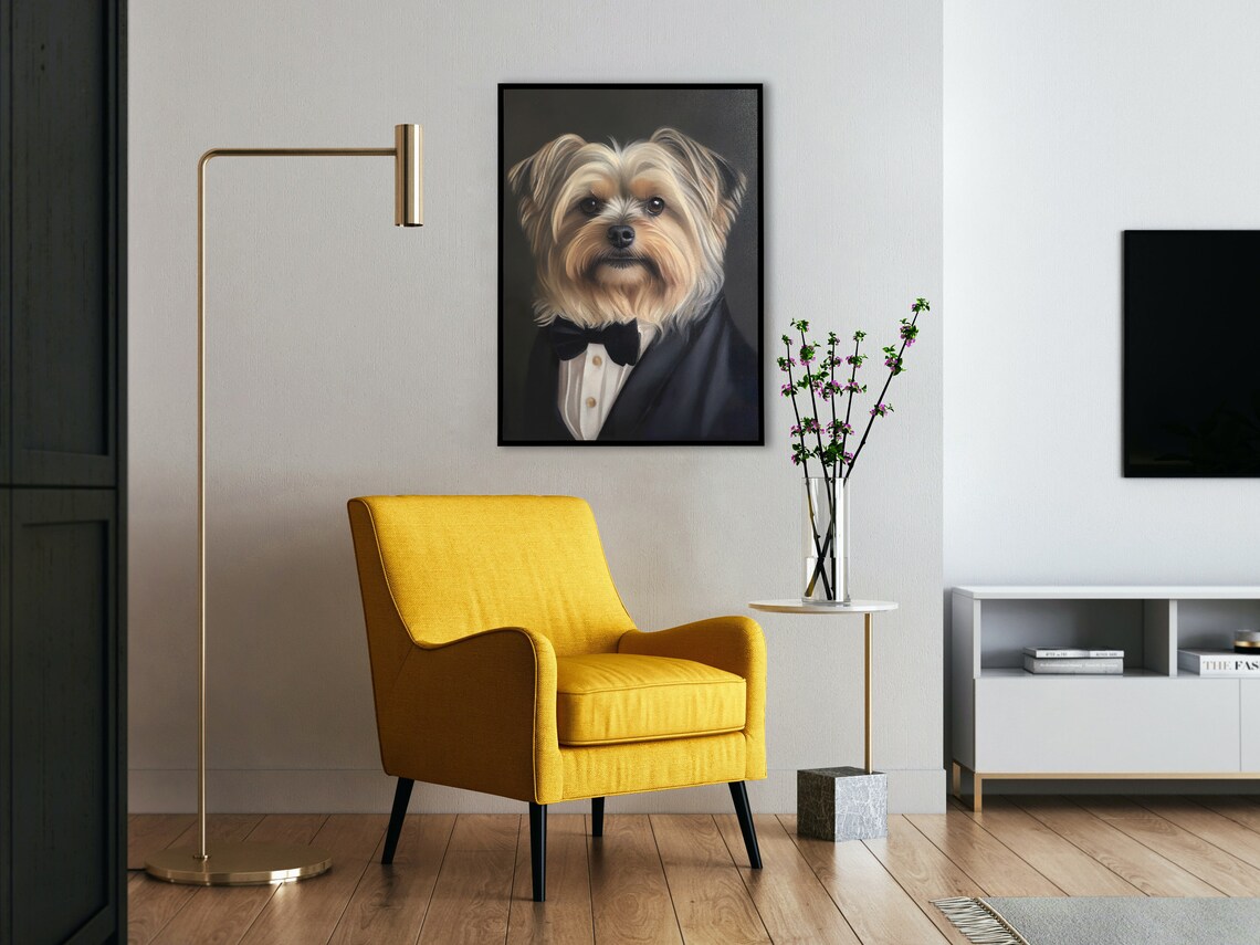 Yorkshire Terrier In Tuxedo Bow Tie Funny Dog Portrait Poster - Image 3