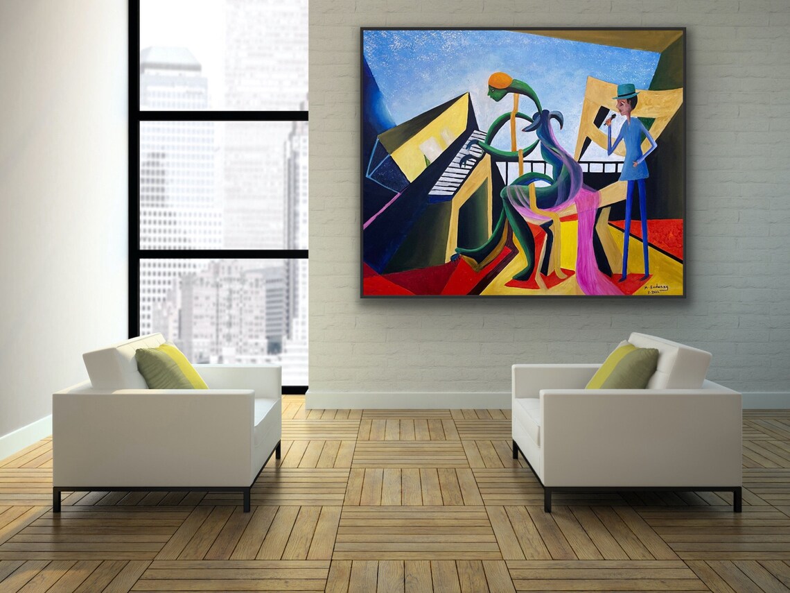 Piano Painting Oil, Modern Abstract Music Room Art - Image 3