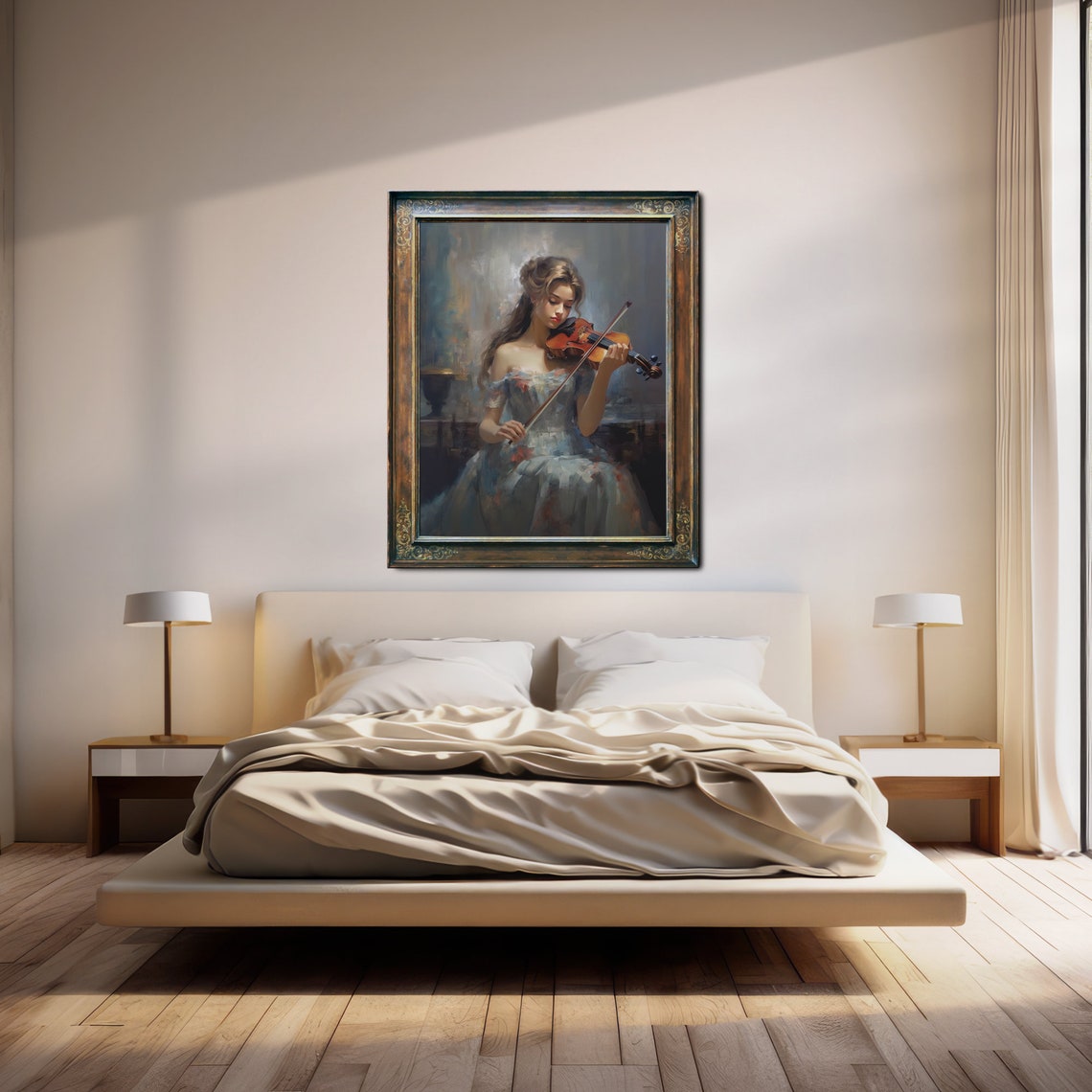Elegant Lady Violinist in Flowing Gown Impressionist Art Poster - Image 2