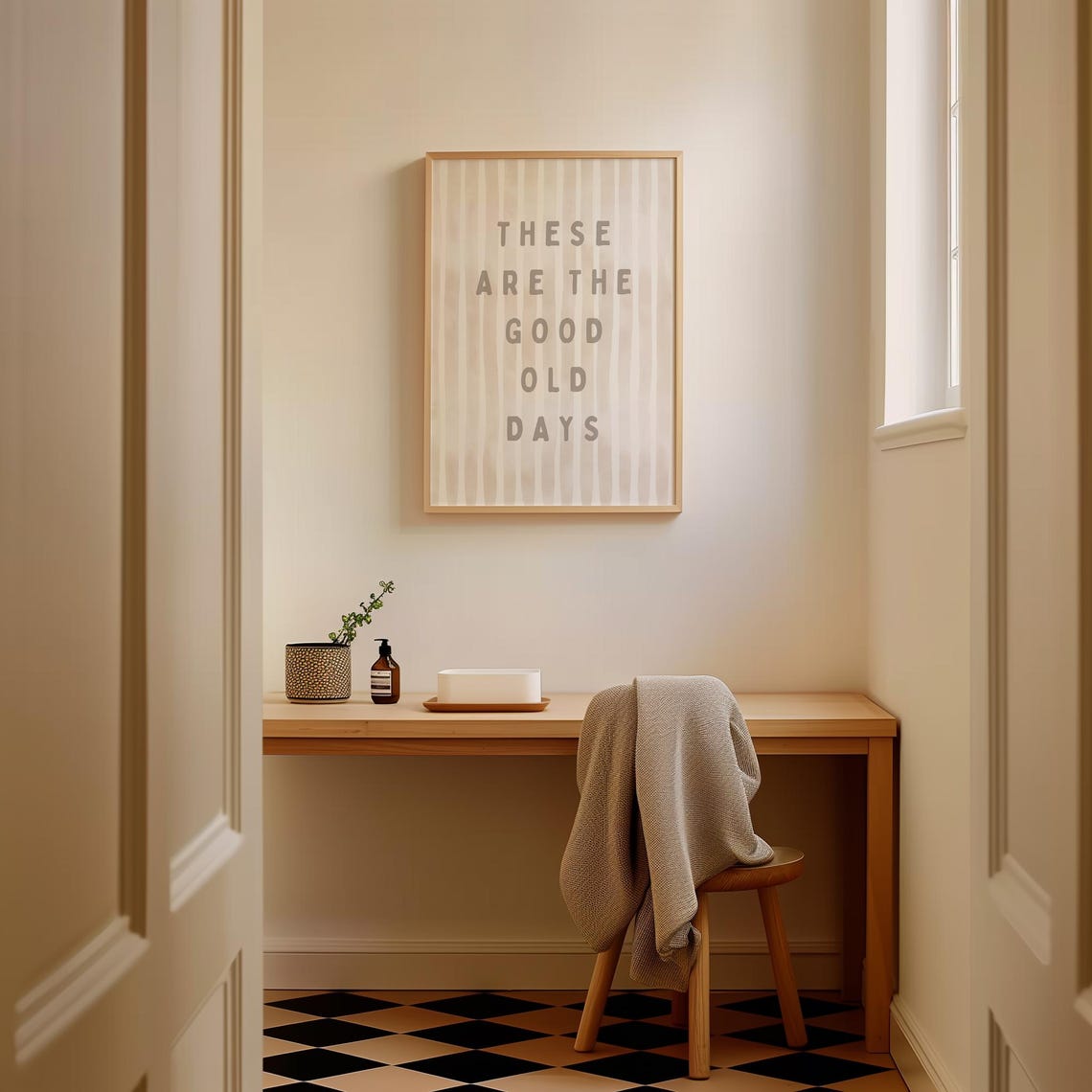 These Are the Good Old Days Cream Striped Retro Typography Poster - Image 2