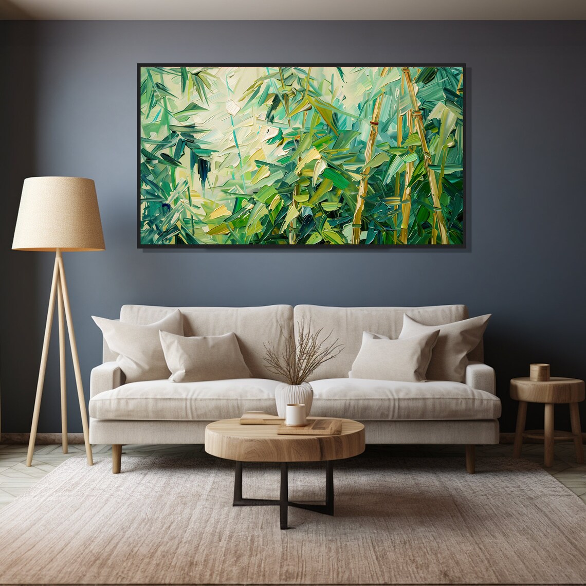 Bamboo Grove Oil Painting Lush Green Leaves Impasto Wall Art Poster - Image 5