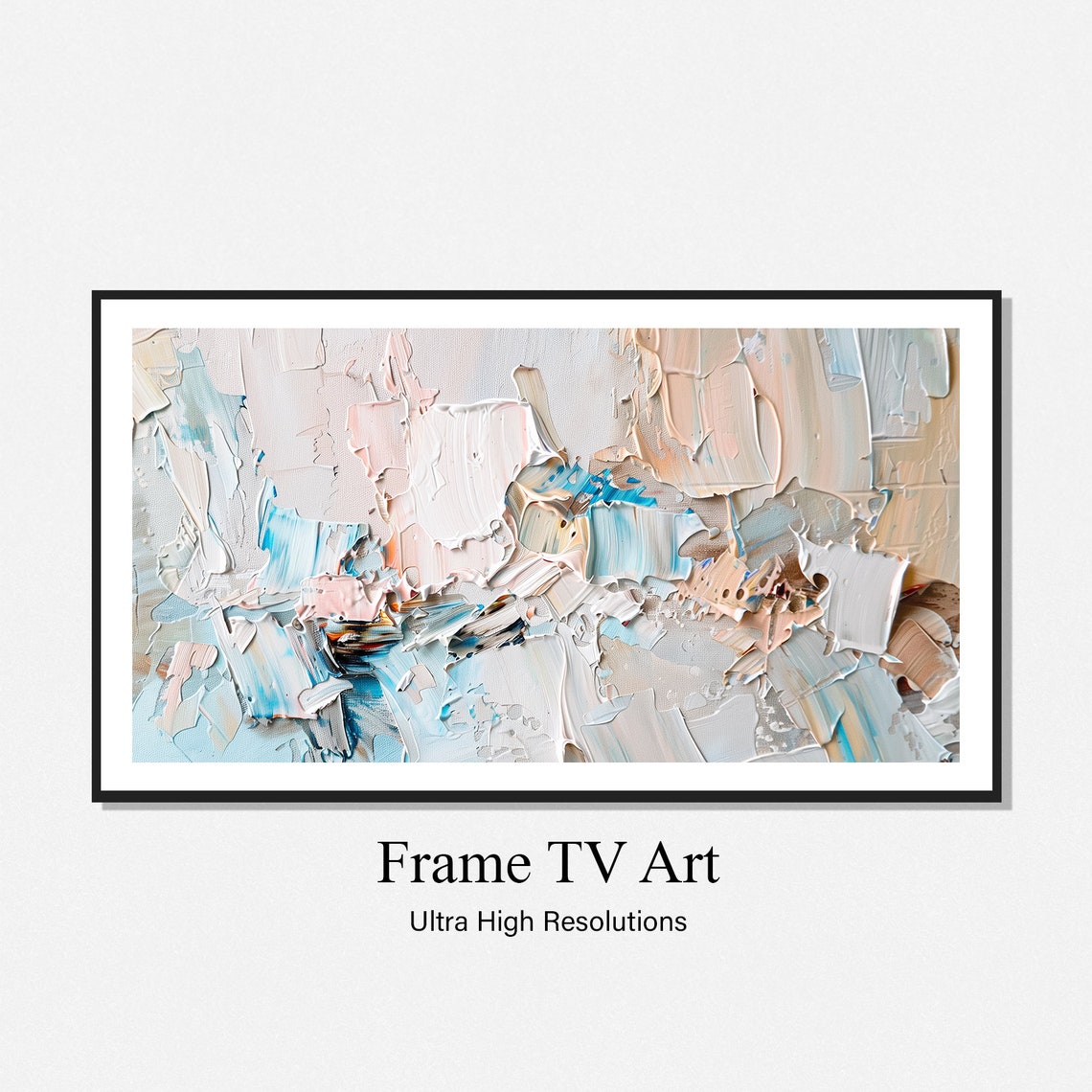 Abstract Oil Collage Painting White Blue Beige Torn Texture Art Poster - Image 2