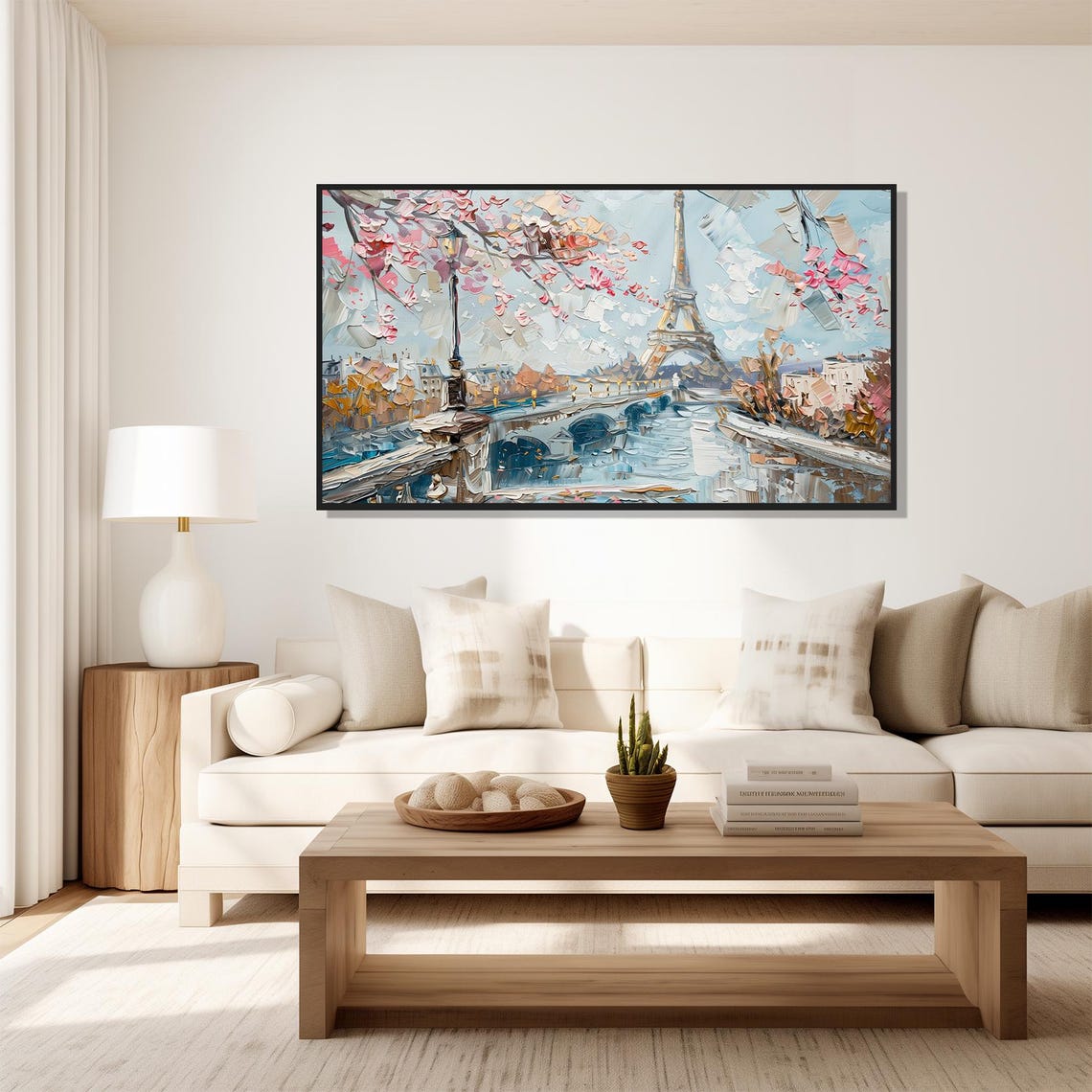 Paris Eiffel Tower Spring Blossoms Seine Riverside Travel Poster - Image 5