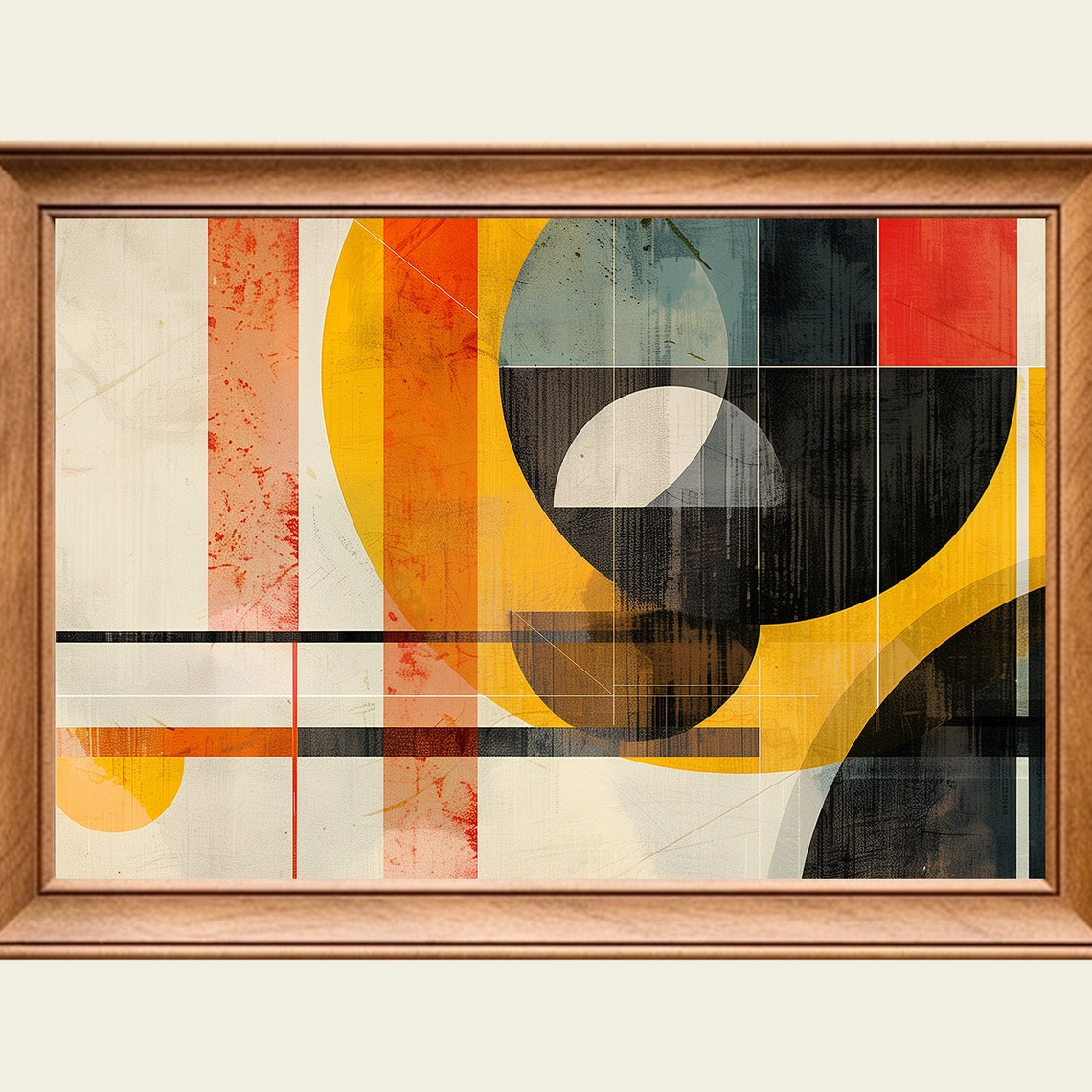 Bauhaus Geometric Abstract Painting Orange Sun Circle Black Art Poster