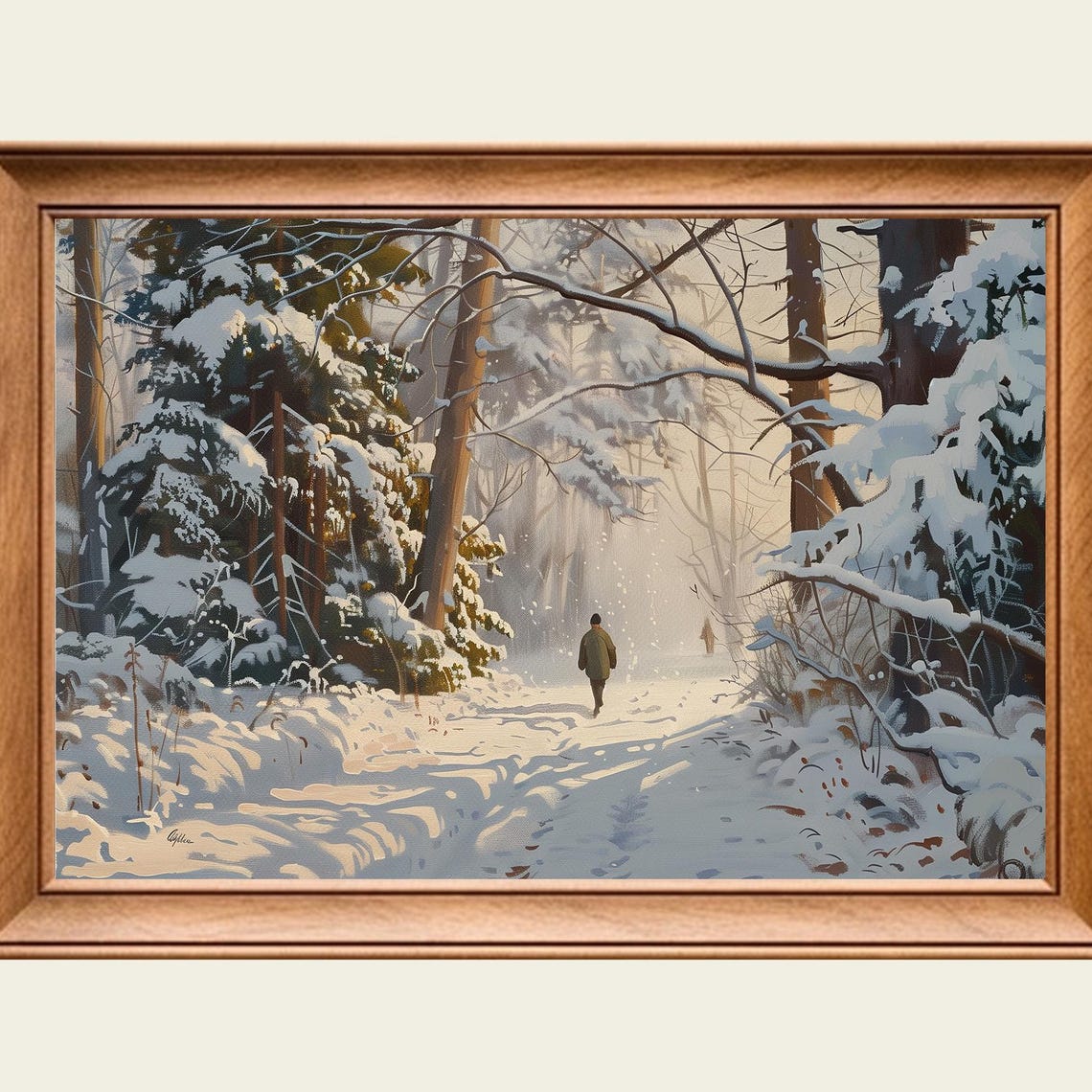 Snowy Forest Walk Winter Snow Morning Sunlight Landscape Poster