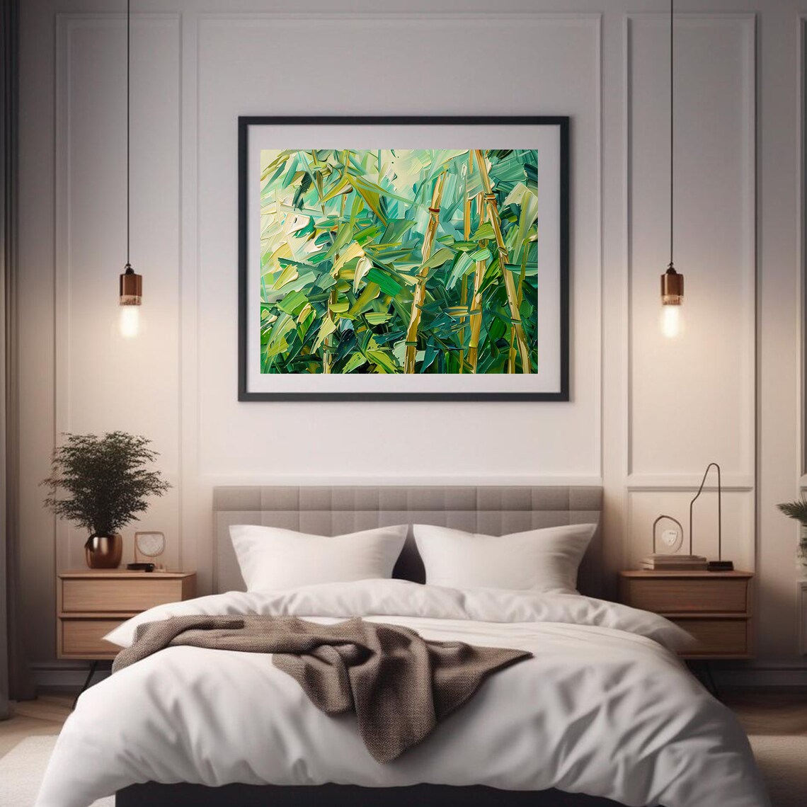 Bamboo Grove Oil Painting Lush Green Leaves Impasto Wall Art Poster - Image 2