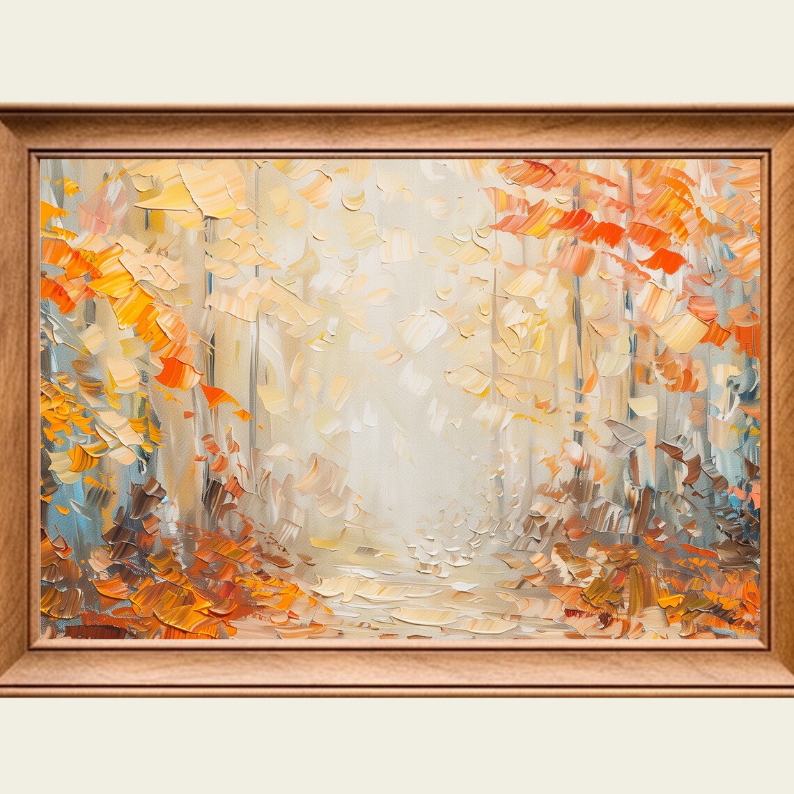 Autumn Birch Forest Path Golden Fall Colors Impasto Oil Painting Print