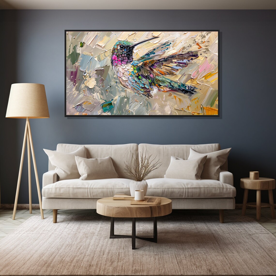 Jewel Tone Hummingbird Close Up Impasto Oil Painting Wall Art Print - Image 4