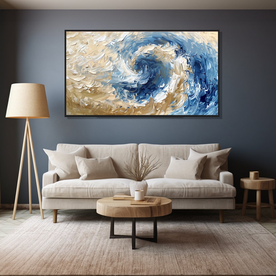 Blue Gold Swirl Abstract Painting Ocean Vortex Wave Impasto Art Poster - Image 4